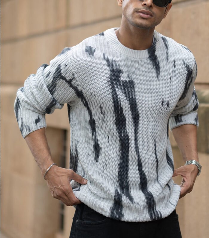 Light Grey Tie-Dye Cotton Sweater