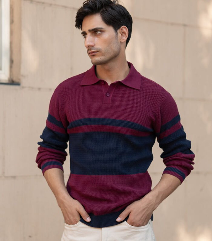 Wine Stripe Knit Sweater
