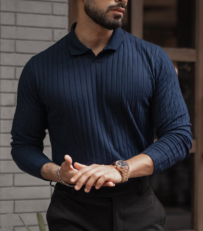 Navy Blue Regular Fit Full Sleeves T-Shirt