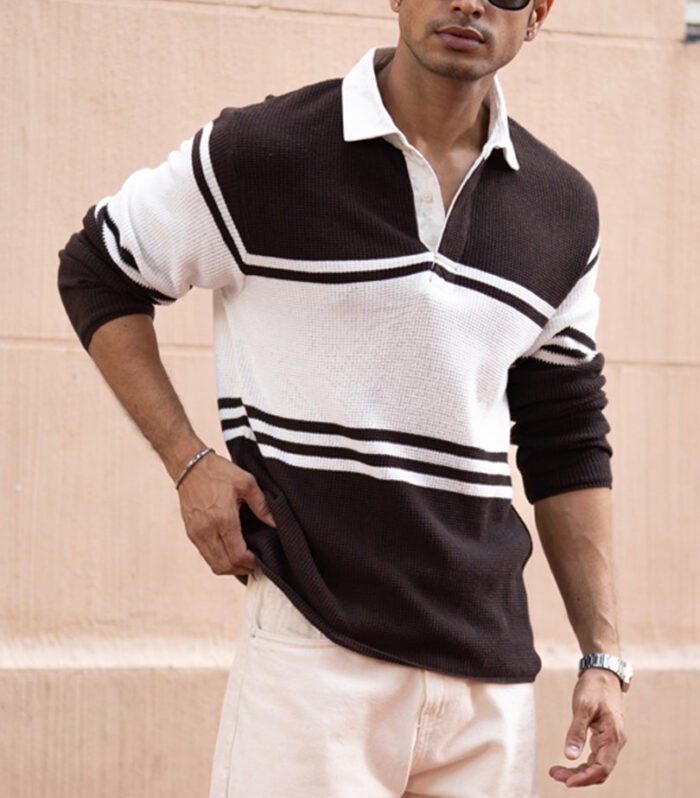 Coffee Brown Structured Stripe Sweatshirt